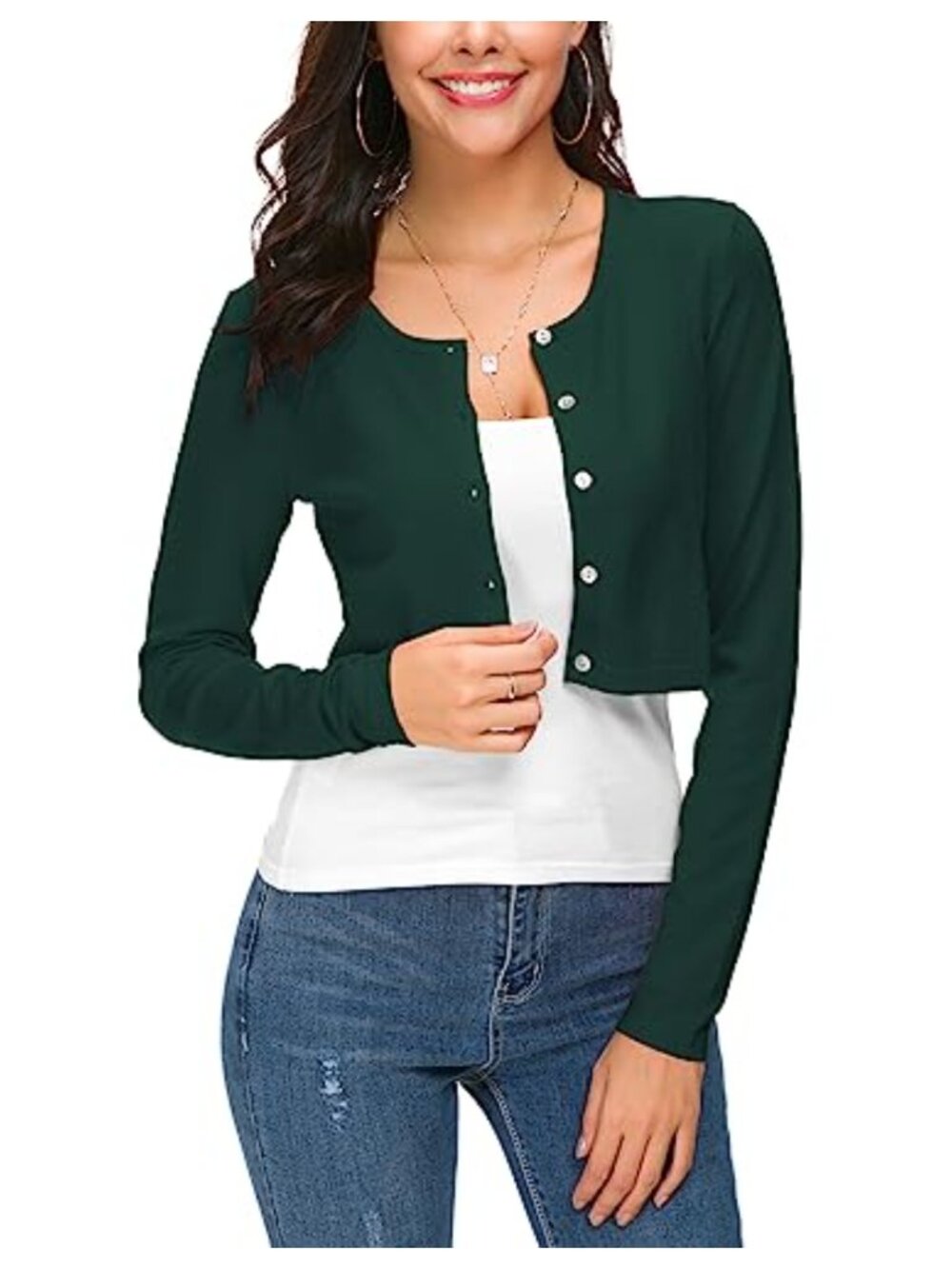 Cropped Bolero Cardigan Button Down O-Neck Knitted Sweater